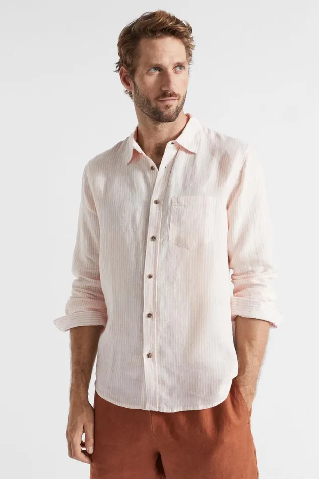 Seed Heritage Shirts Linen Shirt Shell Pink Stripe 8211 Man