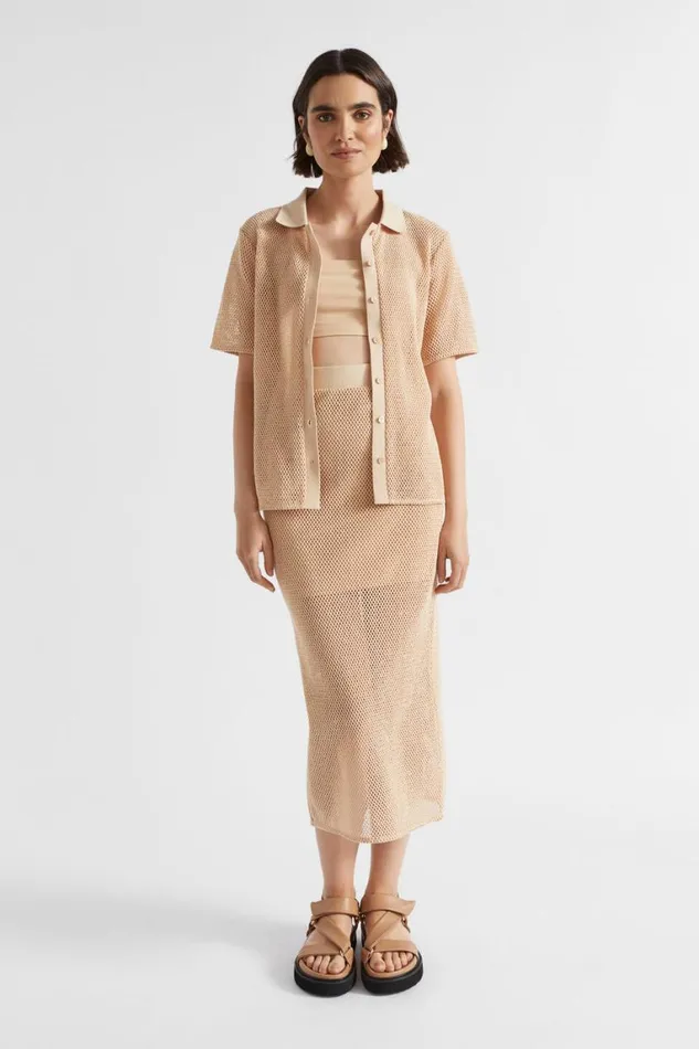 Seed Heritage Shirts Mesh Short Sleeve Shirt Soft Wheat 8211 Woman