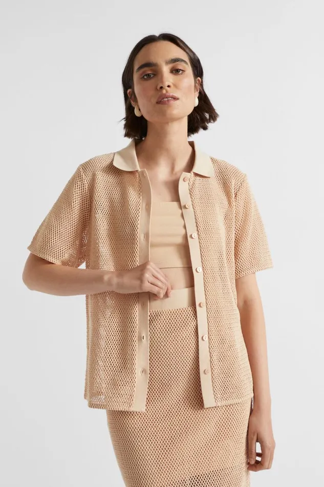 Seed Heritage Shirts Mesh Short Sleeve Shirt Soft Wheat 8211 Woman