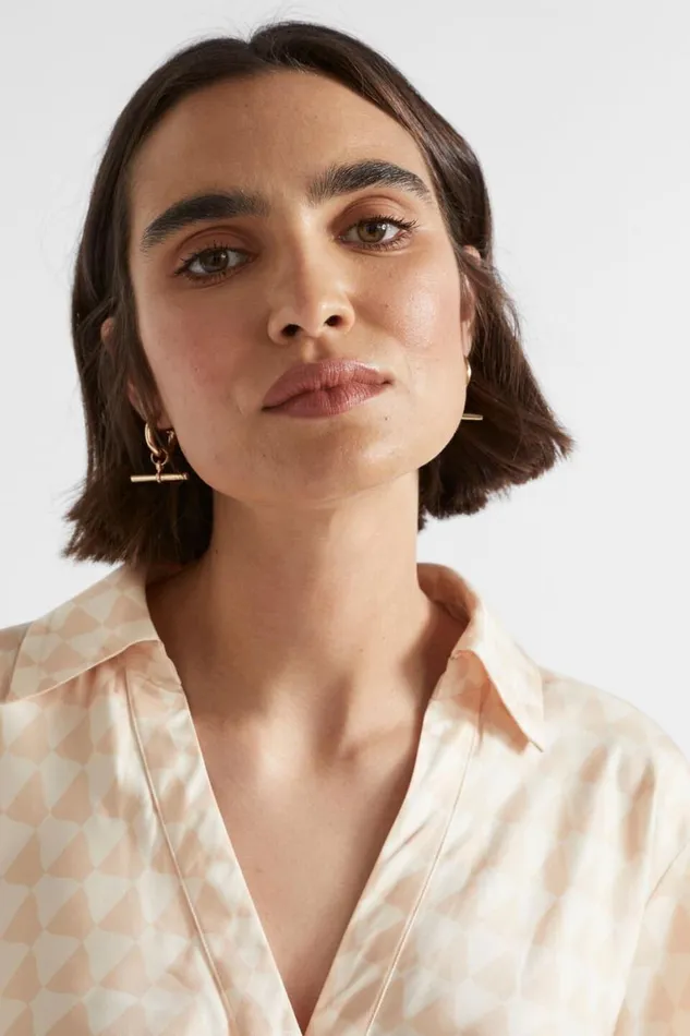 Seed Heritage Shirts Satin Geo Crop Shirt Soft Wheat Geo 8211 Woman