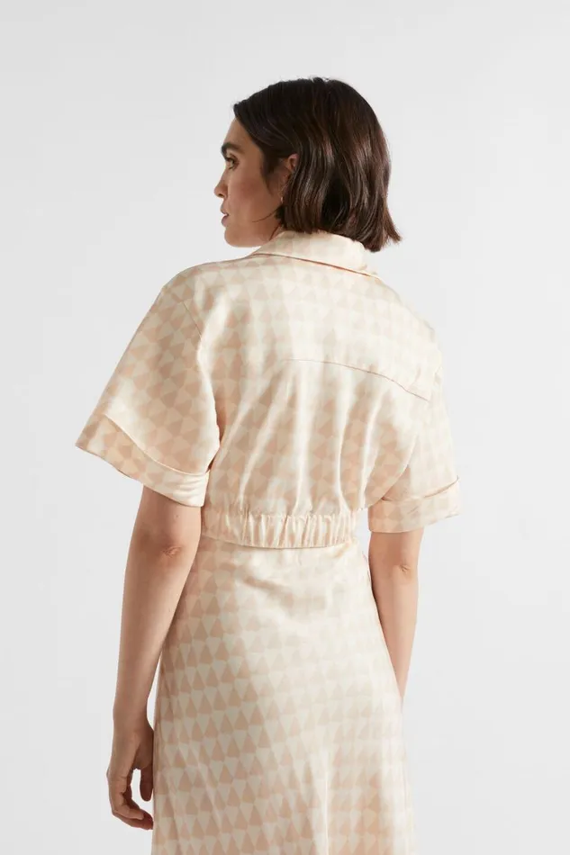 Seed Heritage Shirts Satin Geo Crop Shirt Soft Wheat Geo 8211 Woman
