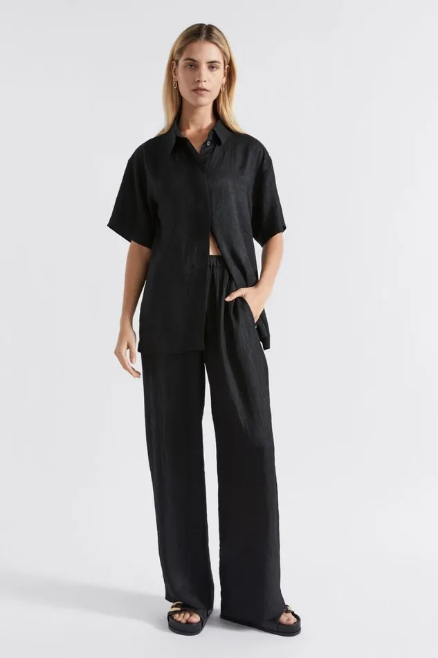 Seed Heritage Shirts Satin Short Sleeve Shirt Black 8211 Woman