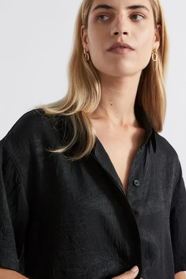 Seed Heritage Shirts Satin Short Sleeve Shirt Black 8211 Woman