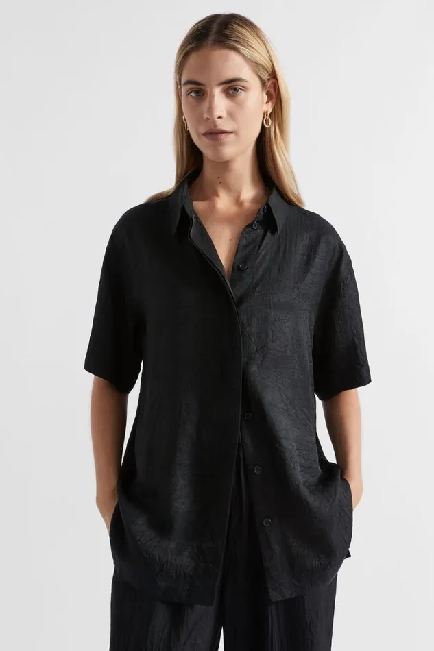 Seed Heritage Shirts Satin Short Sleeve Shirt Black 8211 Woman