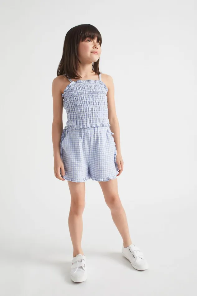 Seed Heritage Shorts Frill Gingham Short Blue Iris 8211 Girl