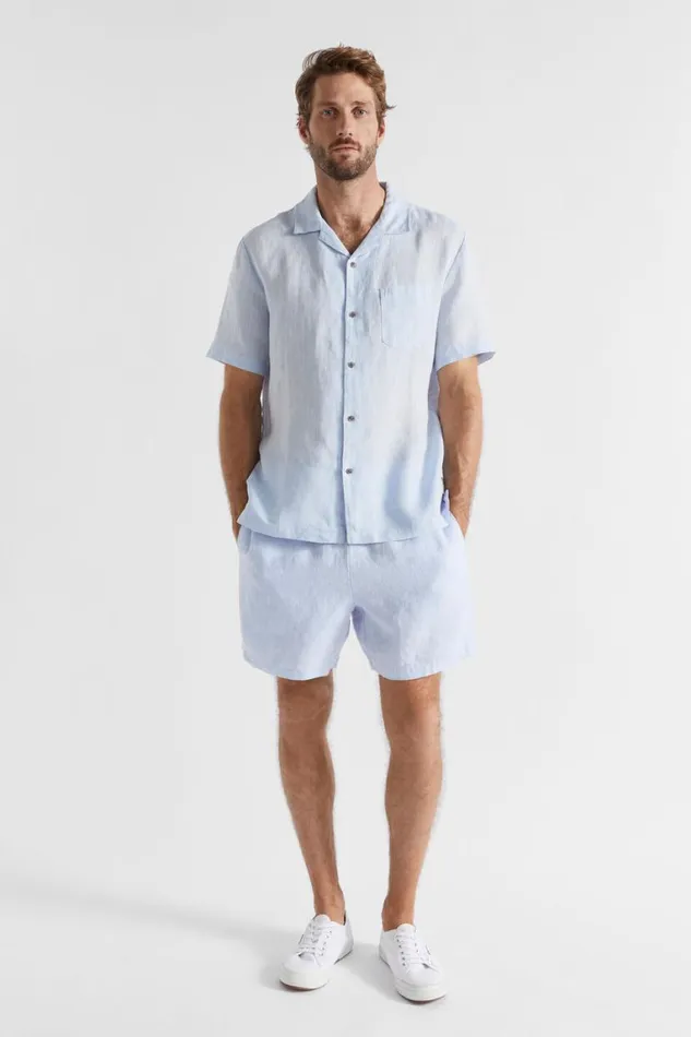 Seed Heritage Shorts Linen Short Light Blue Crossdye 8211 Man