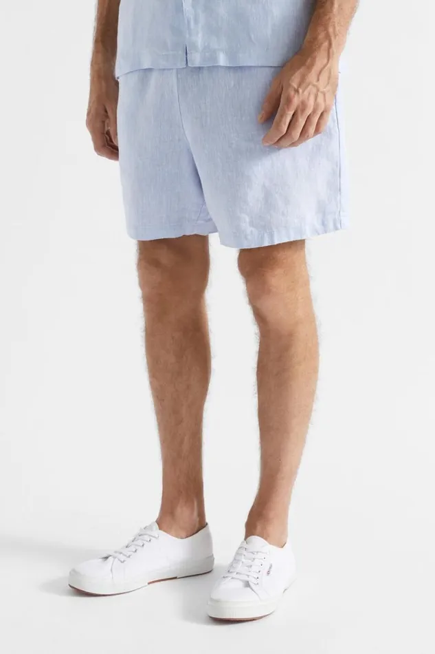 Seed Heritage Shorts Linen Short Light Blue Crossdye 8211 Man