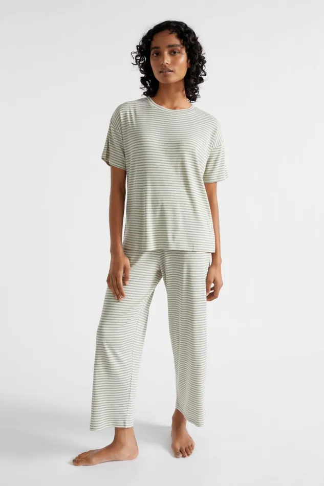 Seed Heritage Sleepwear Short Sleeve PJ Pant Set Sage Green Stripe 8211 Woman