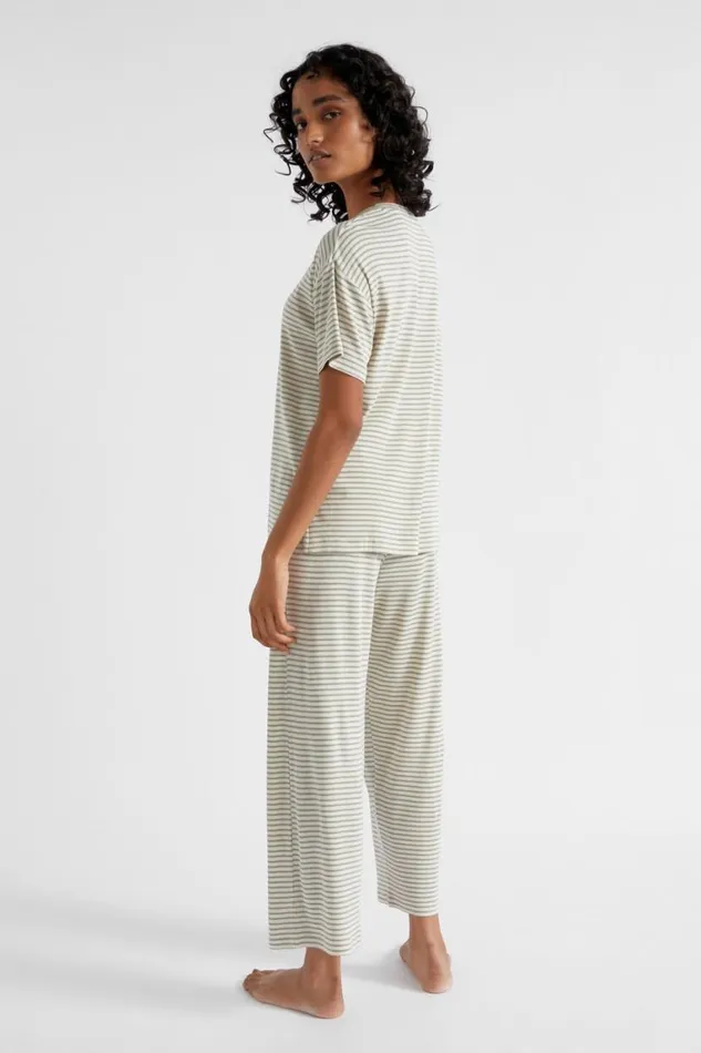 Seed Heritage Sleepwear Short Sleeve PJ Pant Set Sage Green Stripe 8211 Woman