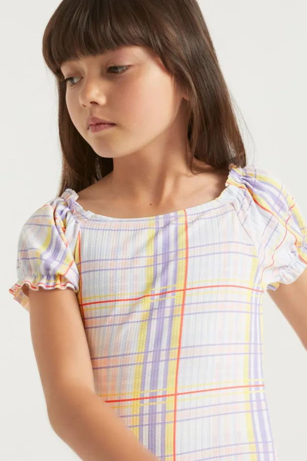 Seed Heritage Swimwear Check Puff Sleeve Bather Multi 8211 Girl