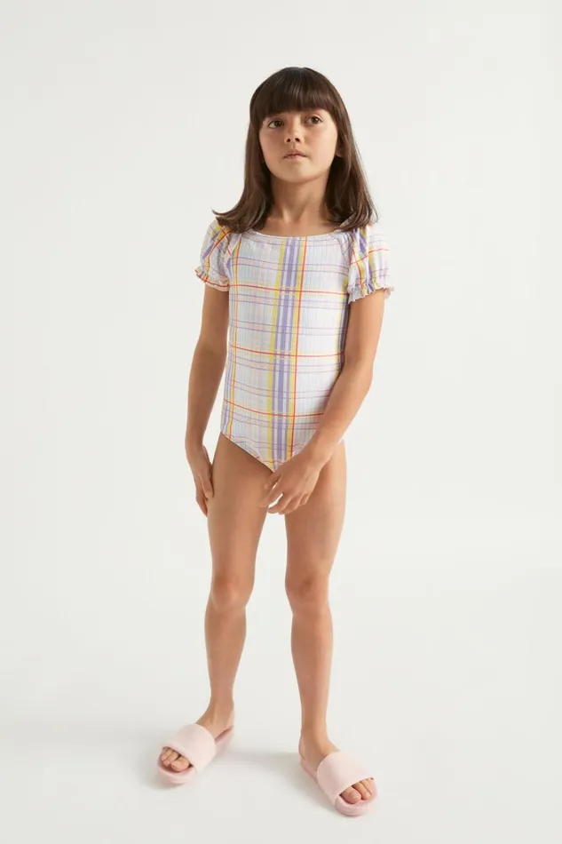 Seed Heritage Swimwear Check Puff Sleeve Bather Multi 8211 Girl