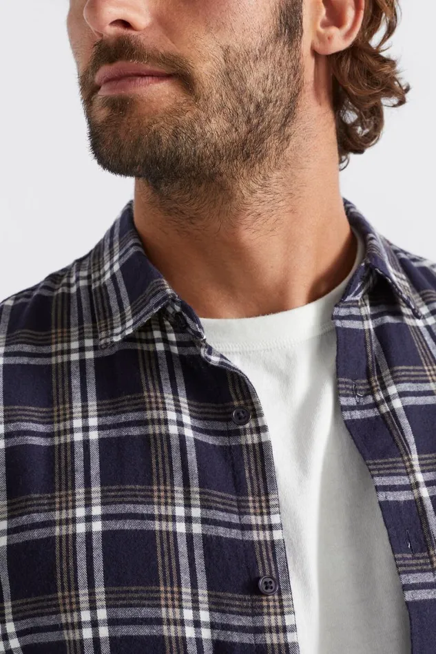 Seed Heritage TShirts and Sweaters Brushed Check Shirt Midnight Blue 8211 Man