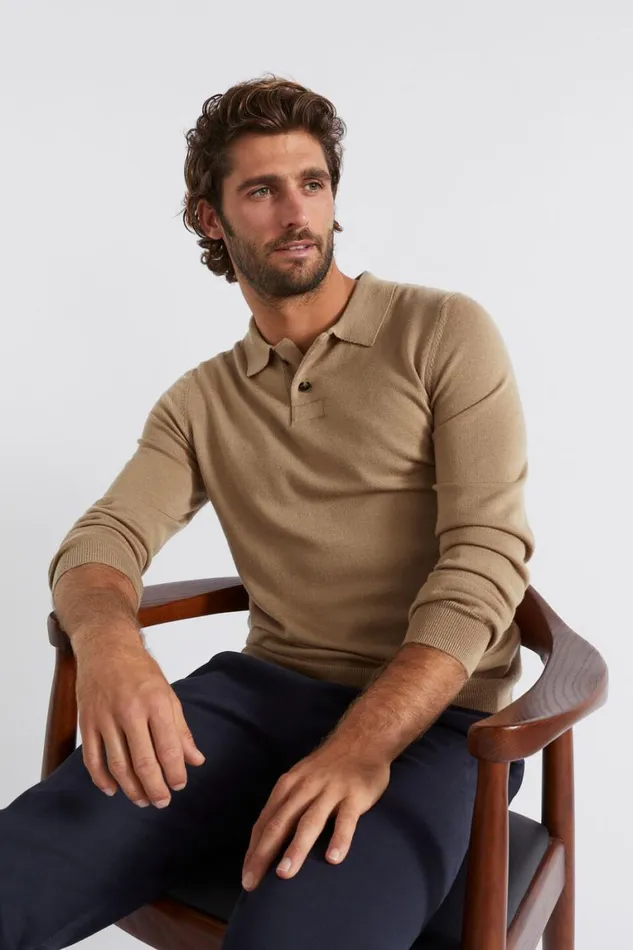 Seed Heritage TShirts and Sweaters Merino Knitted Polo Almond 8211 Man
