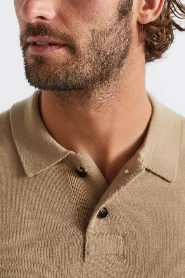 Seed Heritage TShirts and Sweaters Merino Knitted Polo Almond 8211 Man