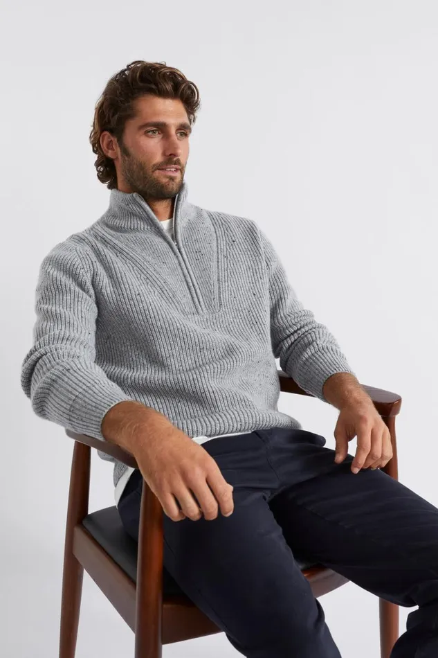 Seed Heritage TShirts and Sweaters Zip Knit Sweater Grey Marle 8211 Man
