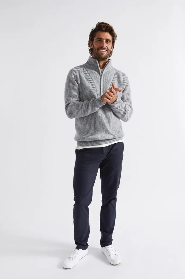 Seed Heritage TShirts and Sweaters Zip Knit Sweater Grey Marle 8211 Man