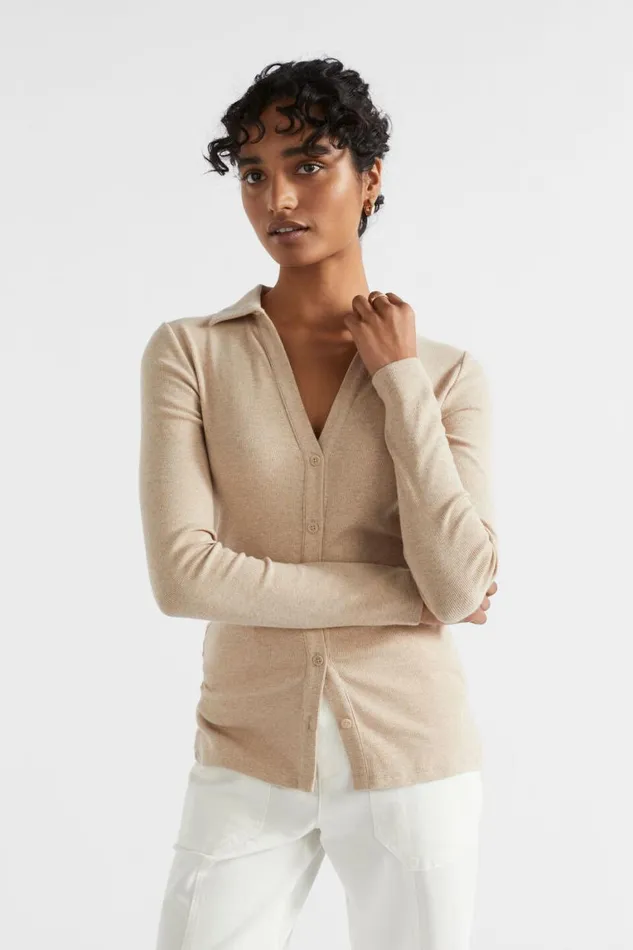 Seed Heritage TShirts and Tops Button Down Polo Top Cool Sand Marle 8211 Woman