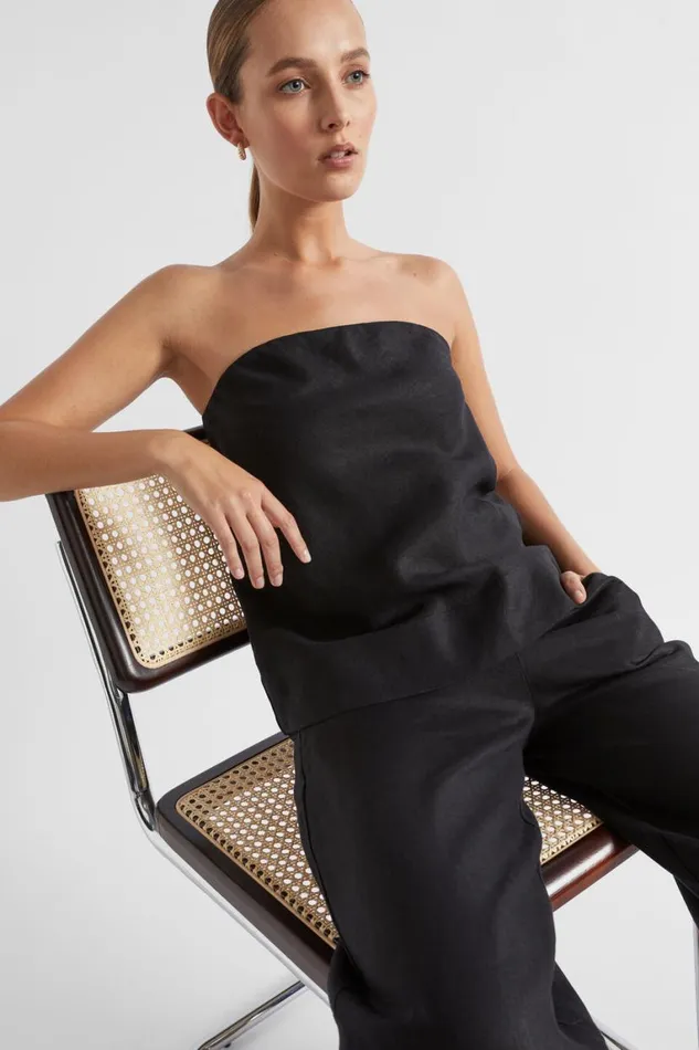 Seed Heritage TShirts and Tops Core Linen Strapless Top Black 8211 Woman