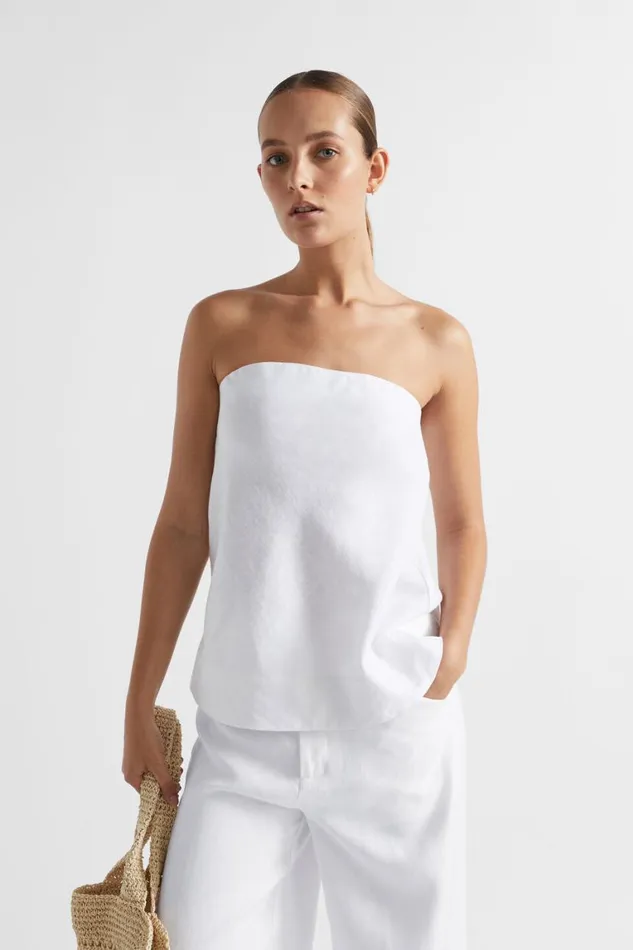 Seed Heritage TShirts and Tops Core Linen Strapless Top Whisper White 8211 Woman