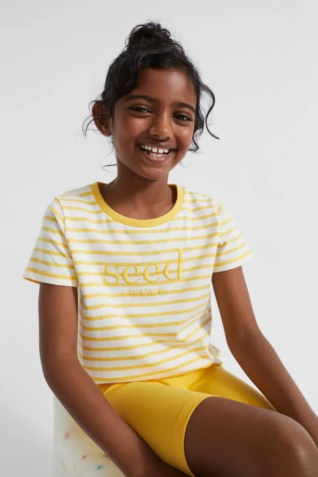 Seed Heritage TShirts and Tops Core Logo Tee Sunshine Stripe 8211 GirlBoy