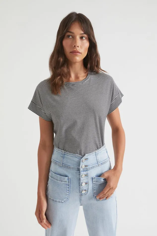 Seed Heritage TShirts and Tops Core Longline Tee Mono Stripe 8211 Woman