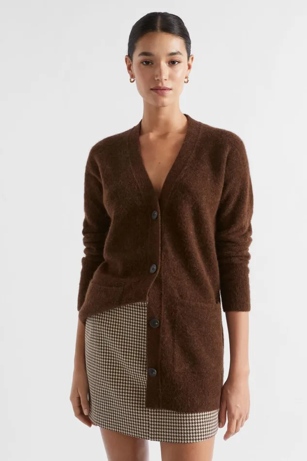 Seed Heritage TShirts and Tops Cosy Knit Mid Length Cardigan Hot Chocolate Marle 8211 Woman