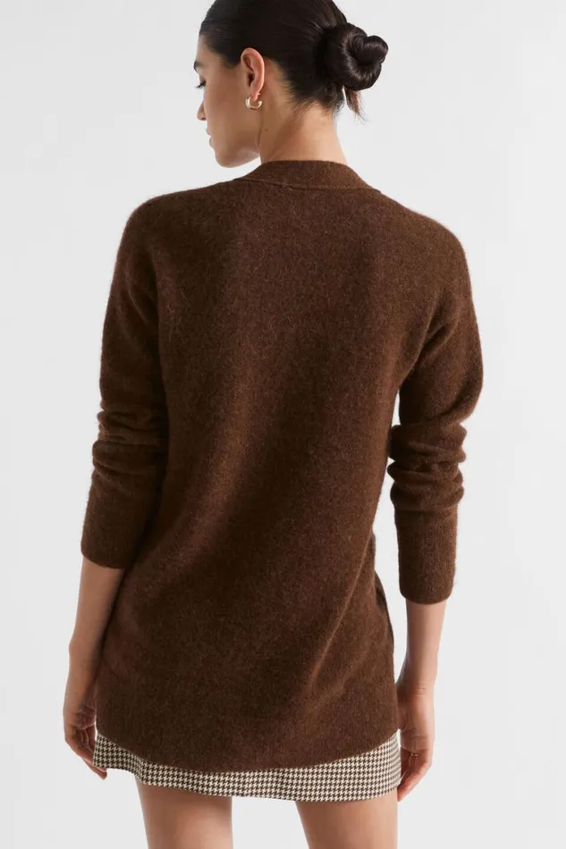 Seed Heritage TShirts and Tops Cosy Knit Mid Length Cardigan Hot Chocolate Marle 8211 Woman