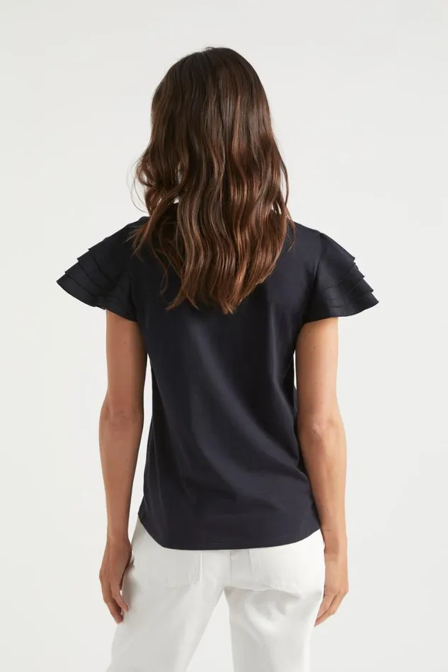 Seed Heritage TShirts and Tops Layered Flutter Sleeve Tee Deep Navy 8211 Woman