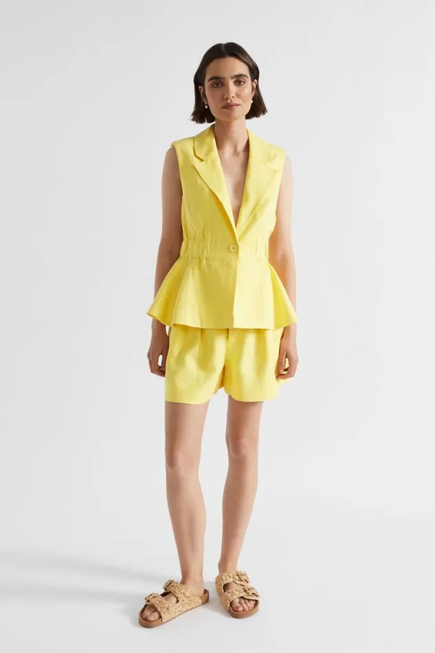 Seed Heritage TShirts and Tops Linen Gathered Vest Lemon Drop 8211 Woman