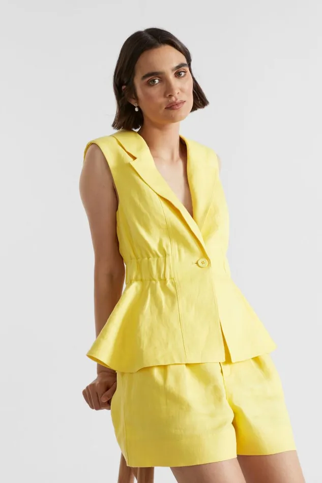 Seed Heritage TShirts and Tops Linen Gathered Vest Lemon Drop 8211 Woman