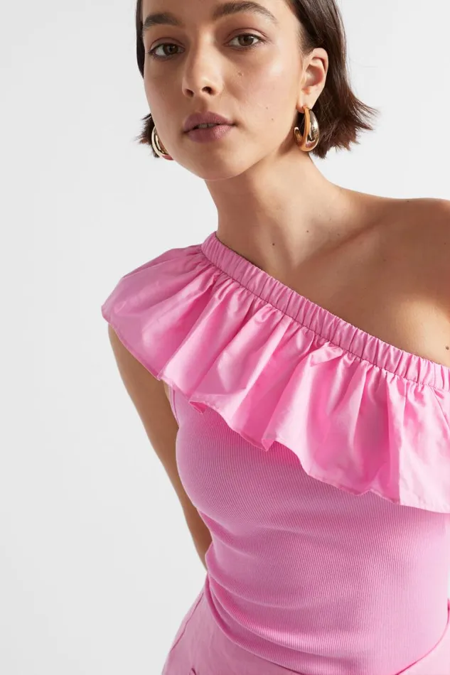 Seed Heritage TShirts and Tops Ruffle One Shoulder Tank Pink Gin 8211 Woman