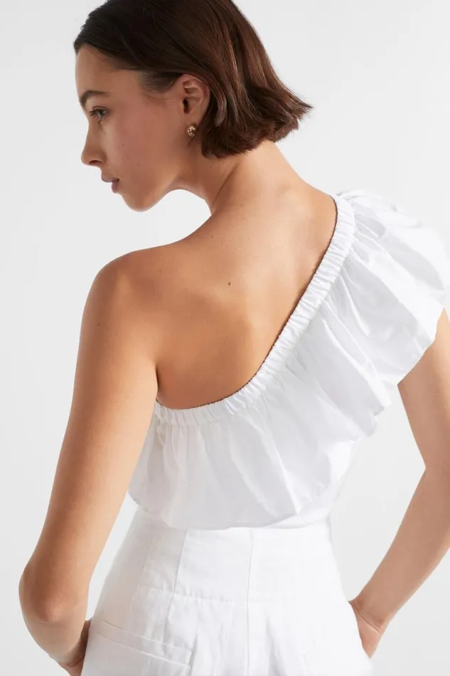 Seed Heritage TShirts and Tops Ruffle One Shoulder Tank Whisper White 8211 Woman