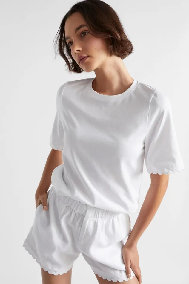 Seed Heritage TShirts and Tops Scallop Trim Tee Whisper White 8211 Woman