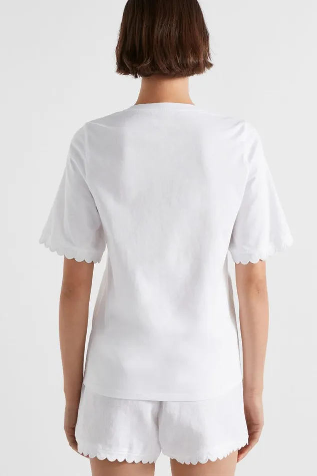 Seed Heritage TShirts and Tops Scallop Trim Tee Whisper White 8211 Woman