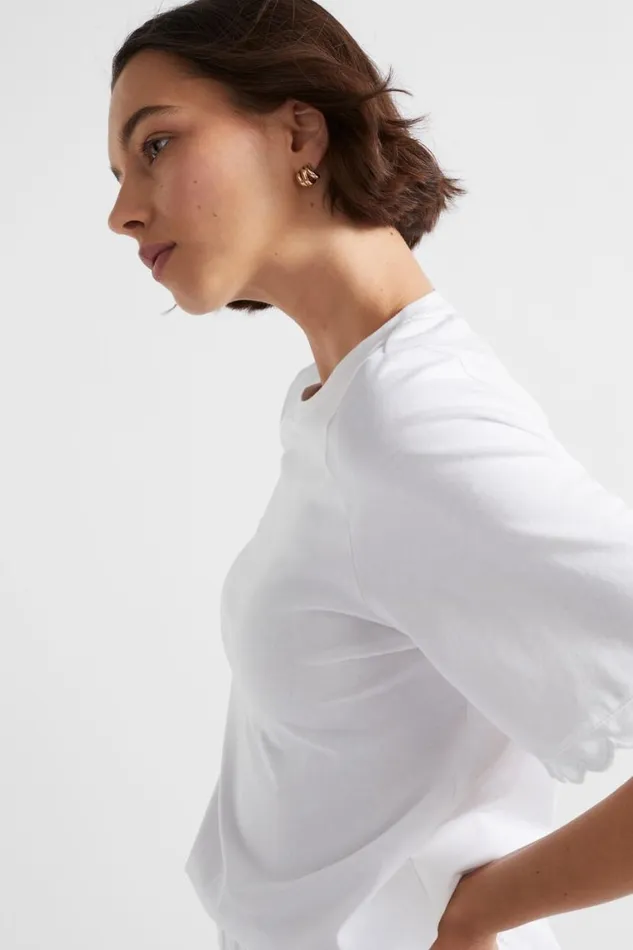 Seed Heritage TShirts and Tops Scallop Trim Tee Whisper White 8211 Woman