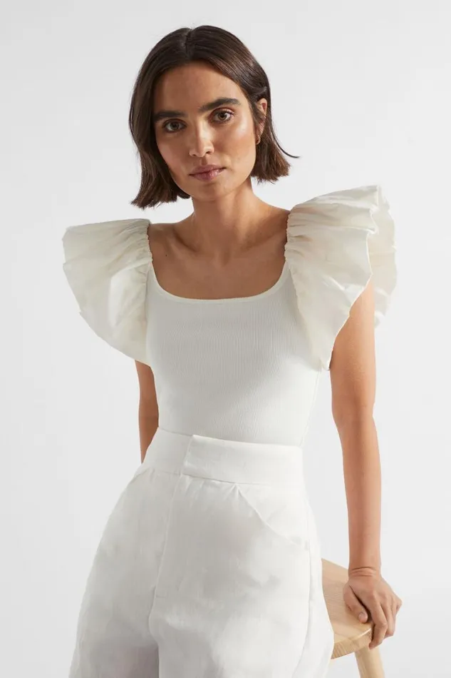 Seed Heritage TShirts and Tops Scoop Neck Ruffle Tee Cloud Cream 8211 Woman Seed Heritage TShirts and Tops Scoop Neck Ruffle Tee Cloud Cream 8211 Woman