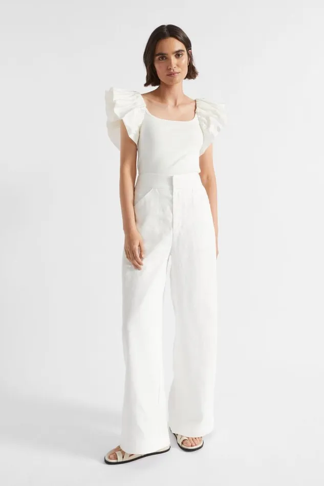 Seed Heritage TShirts and Tops Scoop Neck Ruffle Tee Cloud Cream 8211 Woman