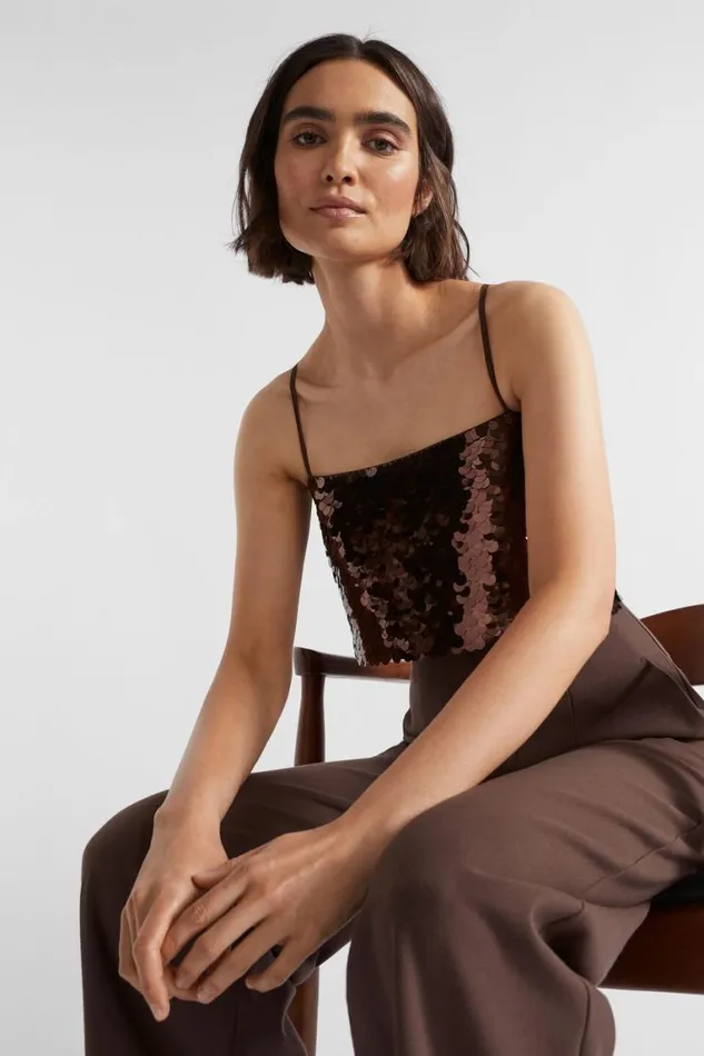 Seed Heritage TShirts and Tops Sequin Crop Cami Deep Raisin 8211 Woman