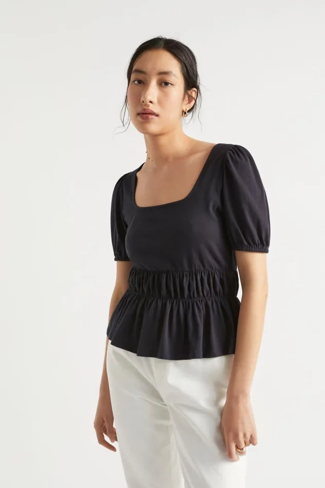 Seed Heritage TShirts and Tops Square Neck Ruched Tee Deep Navy 8211 Woman