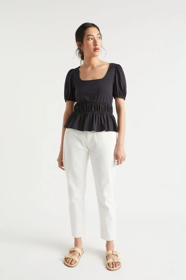 Seed Heritage TShirts and Tops Square Neck Ruched Tee Deep Navy 8211 Woman