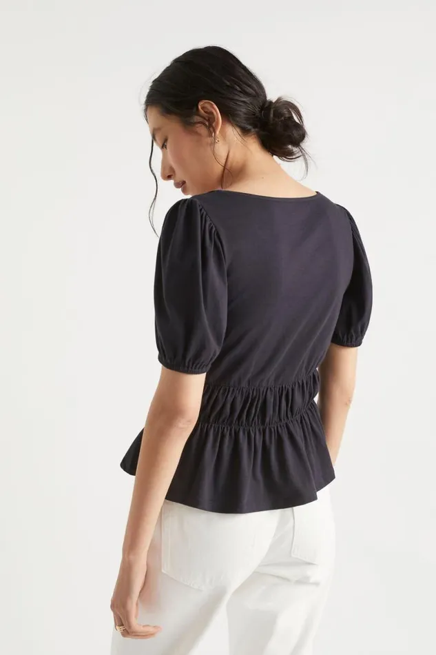 Seed Heritage TShirts and Tops Square Neck Ruched Tee Deep Navy 8211 Woman