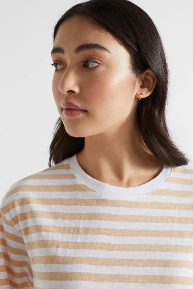 Seed Heritage TShirts and Tops Stripe Boxy Tee Soft Wheat Stripe 8211 Woman