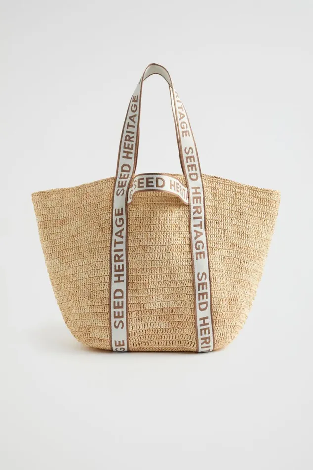 Seed Heritage Tote Bags Monochrome Logo Raffia Tote Natural 8211 Woman