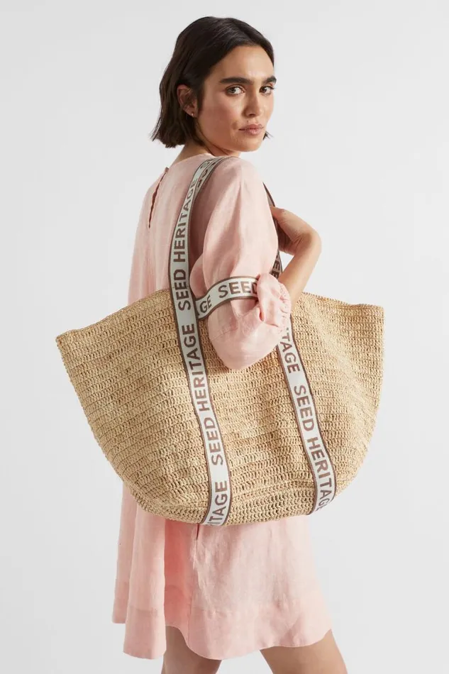 Seed Heritage Tote Bags Monochrome Logo Raffia Tote Natural 8211 Woman