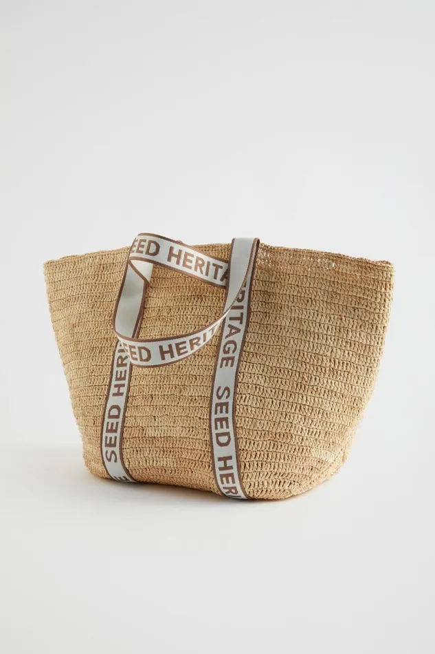 Seed Heritage Tote Bags Monochrome Logo Raffia Tote Natural 8211 Woman