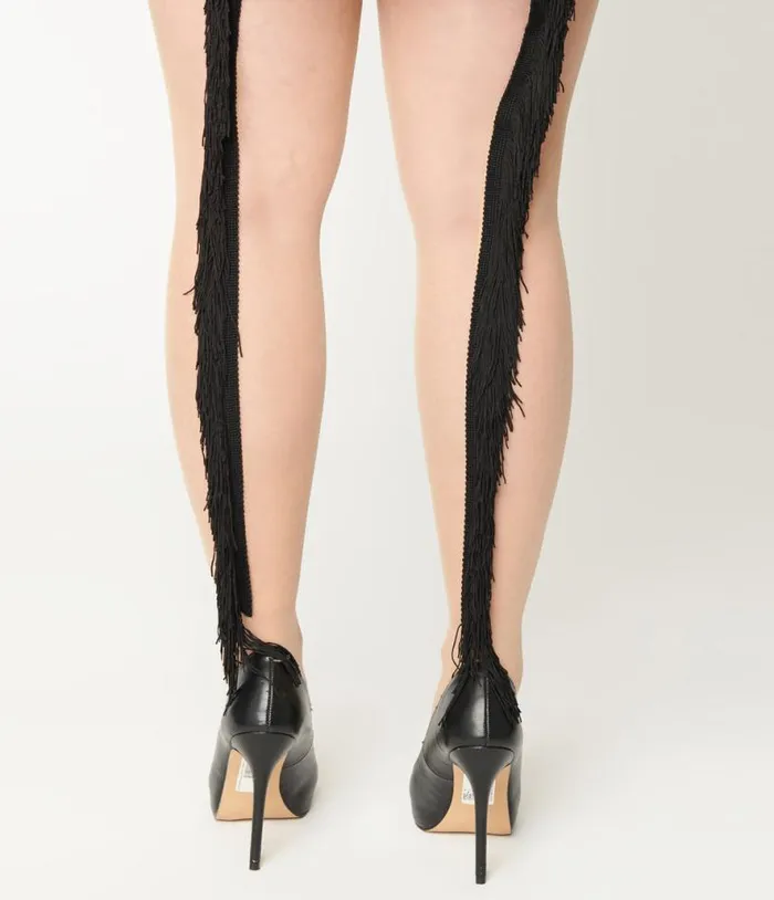 Sheer and Black Fringe Backseam Pantyhose Stockings Accessories Unique Vintage Stockings and Tights