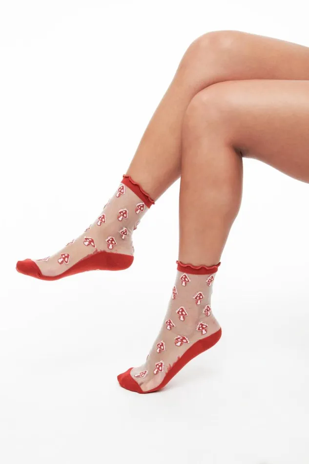 Sheer Red Mushroom Crew Socks Accessories Unique Vintage Stockings and Tights
