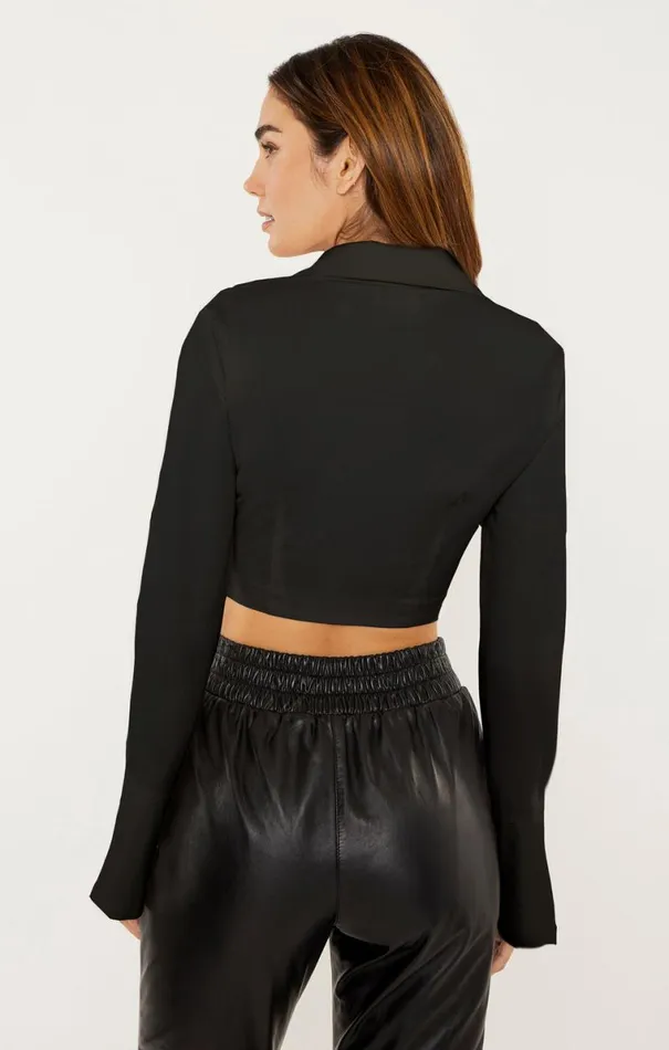 Shop Cropped Mckenna Top Black Cinq Sept Long Sleeve Tops