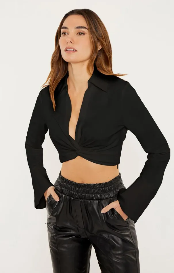 Shop Cropped Mckenna Top Black Cinq Sept Long Sleeve Tops