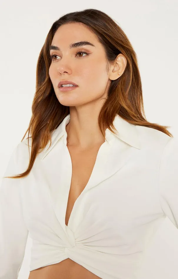 Shop Cropped Mckenna Top Ivory Cinq Sept Long Sleeve Tops